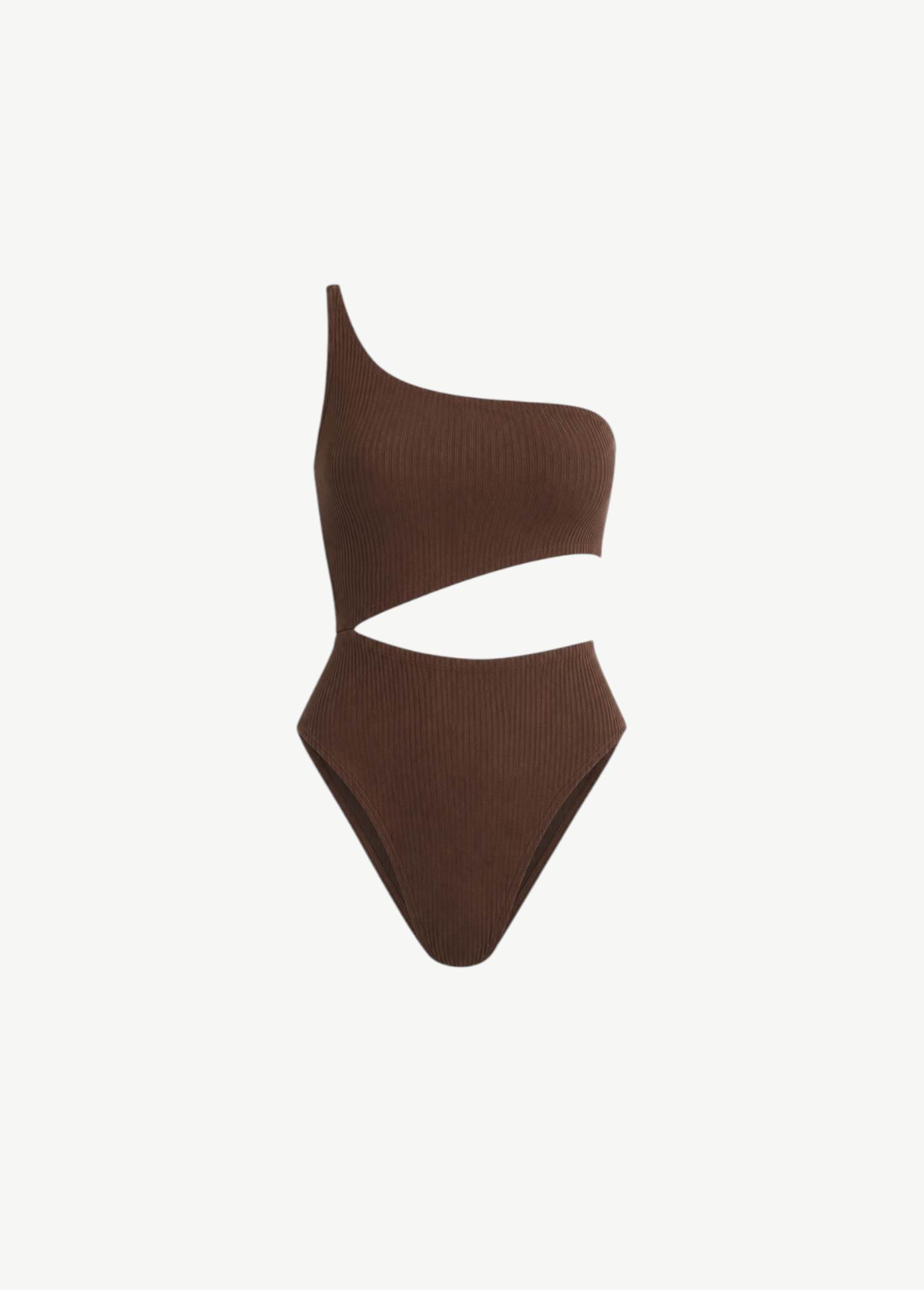 KABE SHOP INC Cocoa textured one-piece swimsuit with a one-shoulder design and a sculpting waist cut-out.