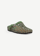KABE SHOP INC Thais Mat Intreccio rustic green woven sabots with suede strap and decorative buckle