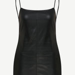 Black Xena Top bustier camisole featuring a body-hugging silhouette, thin shoulder straps, and a vertical center seam.