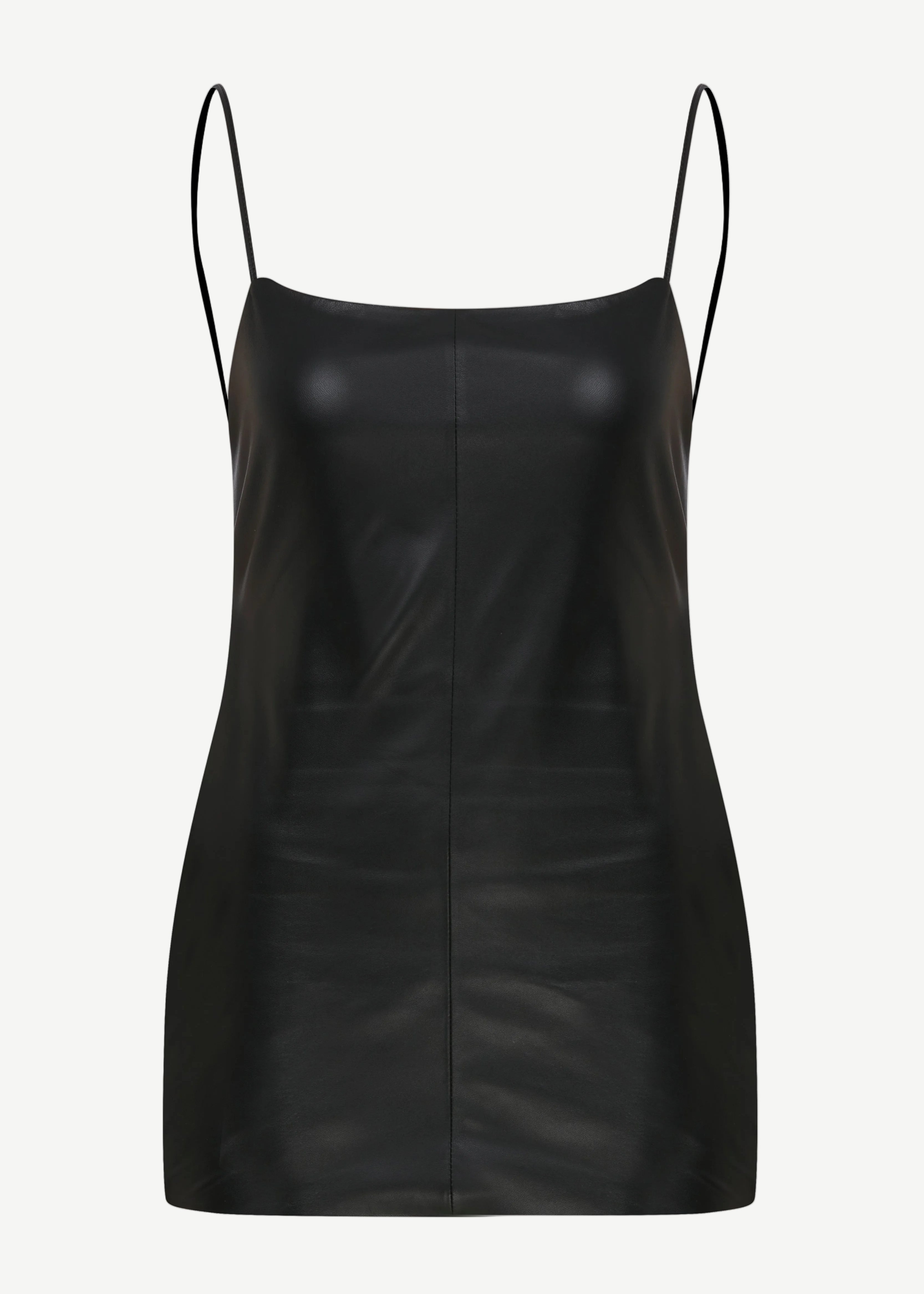 Black Xena Top bustier camisole featuring a body-hugging silhouette, thin shoulder straps, and a vertical center seam.