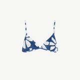 KABE SHOP INC Geo Flower triangle bikini top in blue and white with adjustable straps and soft cups