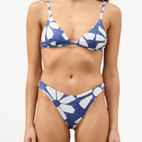 KABE SHOP INC Geo Flower Curve Brief in blue and white floral print with a high-cut leg and curved waistline.