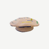 KABE SHOP INC handcrafted beige crochet hat with colorful embroidered accents and a blue brim detail