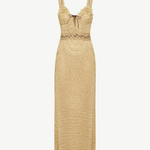 KABE SHOP INC Isa maxi dress in beige crochet with a fitted halter neckline and delicate lace-up detailing.