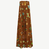 KABE SHOP INC strapless midi gown in brown with vibrant metallic butterfly-shaped sequin embellishments