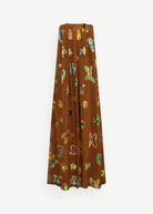 KABE SHOP INC strapless midi gown in brown with vibrant metallic butterfly-shaped sequin embellishments