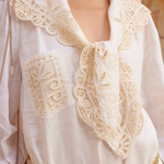 KABE SHOP INC Rosemary midi dress in white linen with intricate beige lace collar and pocket embroidery details