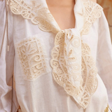 KABE SHOP INC Rosemary midi dress in white linen with intricate beige lace collar and pocket embroidery details