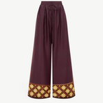 KABE SHOP INC Wilson relaxed jogger pants in deep plum with a geometric patterned hem and elastic drawstring waist.