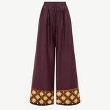 KABE SHOP INC Wilson relaxed jogger pants in deep plum with a geometric patterned hem and elastic drawstring waist.