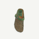 KABE SHOP INC Thais Mat Intreccio rustic green woven suede sabots with decorative buckle and artisanal design