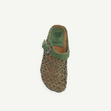 KABE SHOP INC Thais Mat Intreccio rustic green woven suede sabots with decorative buckle and artisanal design