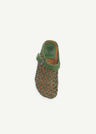 KABE SHOP INC Thais Mat Intreccio rustic green woven suede sabots with decorative buckle and artisanal design