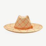 KABE SHOP INC Sangay wide brim straw hat with orange diamond pattern and cord detail for beach and resort wear