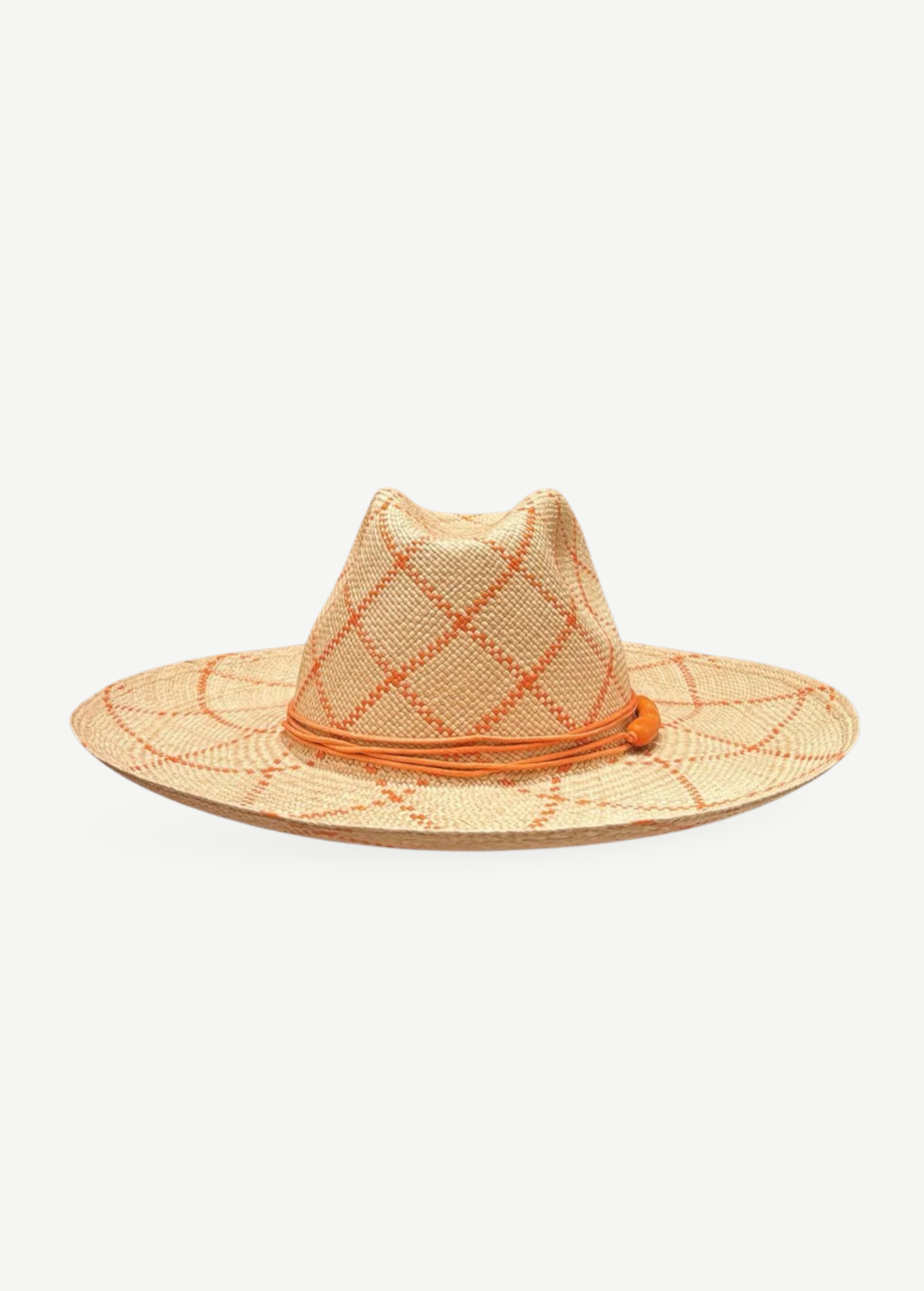 KABE SHOP INC Sangay wide brim straw hat with orange diamond pattern and cord detail for beach and resort wear