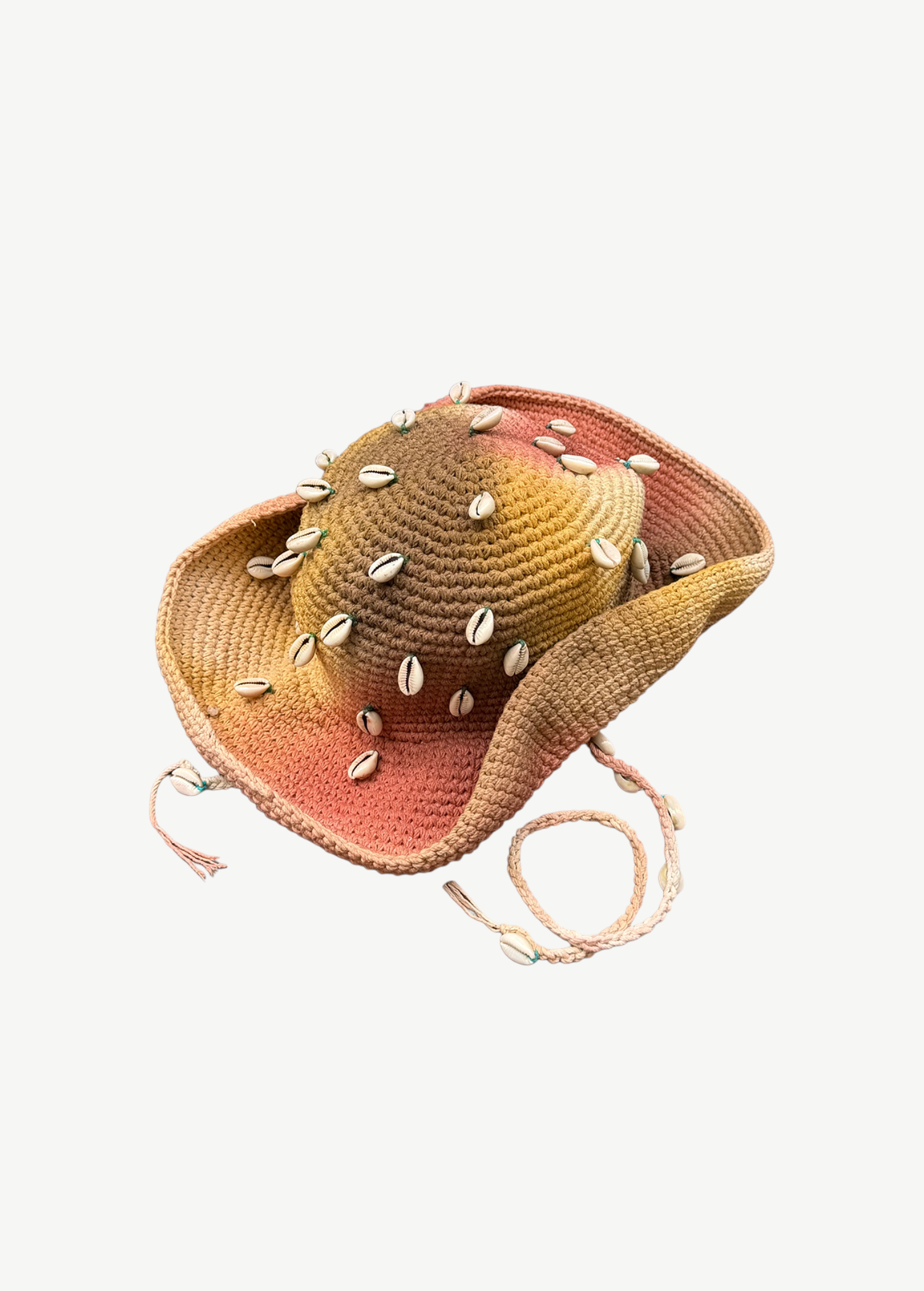 KABE SHOP INC Wika crochet tie-dye hat with cowrie shell embellishments and chin strap