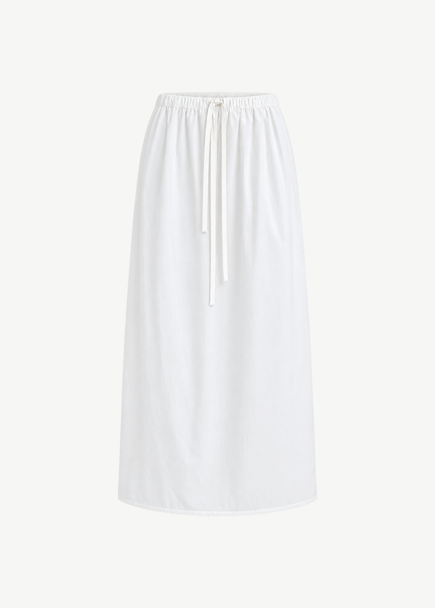 KABE SHOP INC Rhea white maxi skirt with an elasticated drawstring waistband in a clean, versatile silhouette.