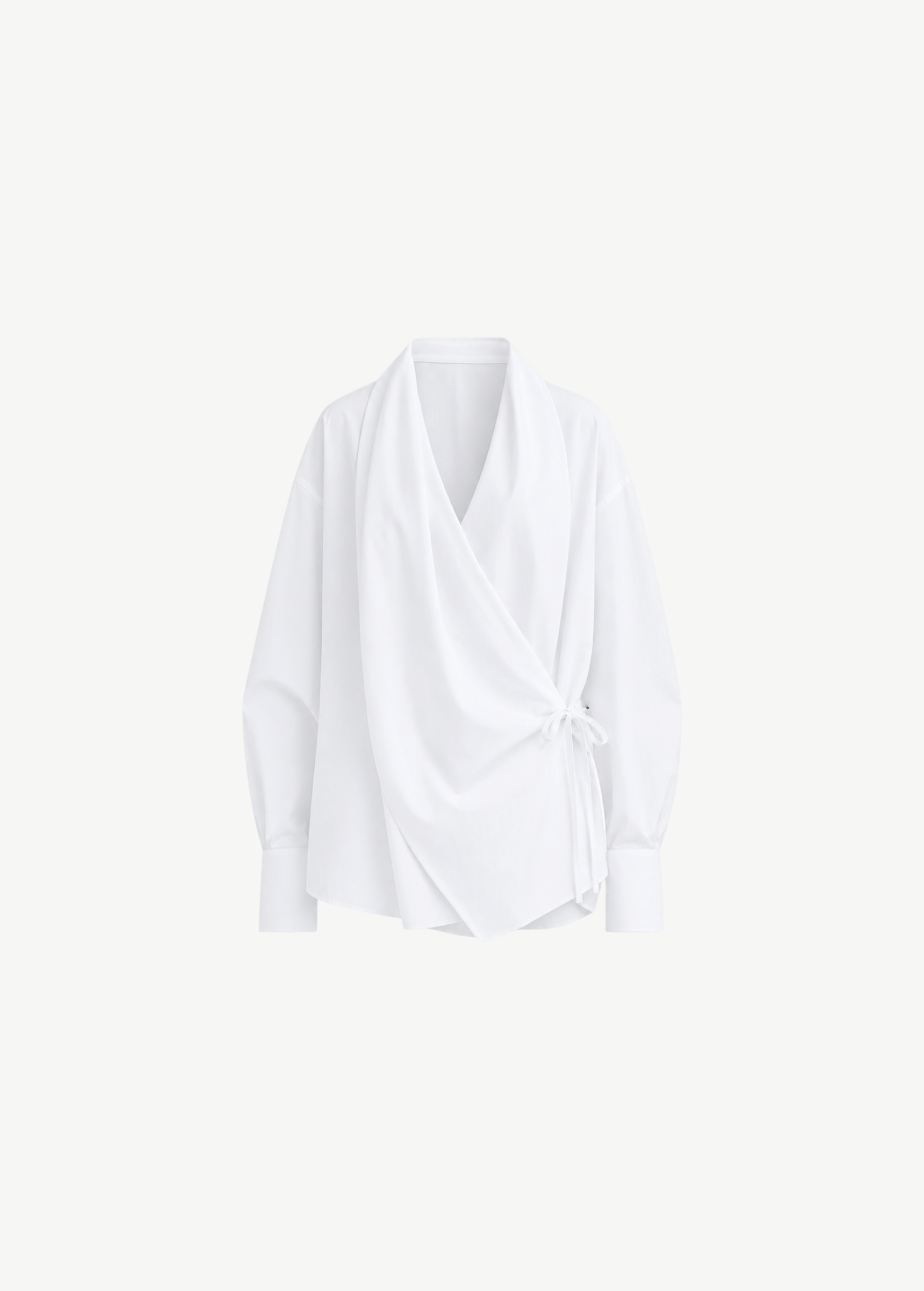 KABE SHOP INC Leandra white convertible wrap shirt with long sleeves and a relaxed fluid silhouette