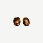 KABE SHOP INC oval cat-eye earrings featuring polished brown tiger eye stones in a vintage-inspired gold setting.