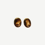 KABE SHOP INC oval cat-eye earrings featuring polished brown tiger eye stones in a vintage-inspired gold setting.