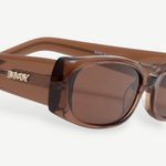 KABE Billy rectangular sunglasses in translucent brown acetate with gold logo detail on the temple