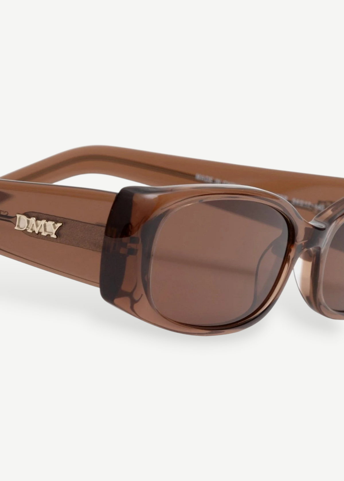 KABE Billy rectangular sunglasses in translucent brown acetate with gold logo detail on the temple