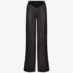 KABE SHOP INC sheer black palazzo pants with a wide-leg silhouette and a flattering ribbed V-shaped waistband.