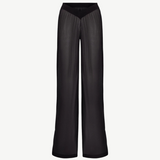KABE SHOP INC sheer black palazzo pants with a wide-leg silhouette and a flattering ribbed V-shaped waistband.