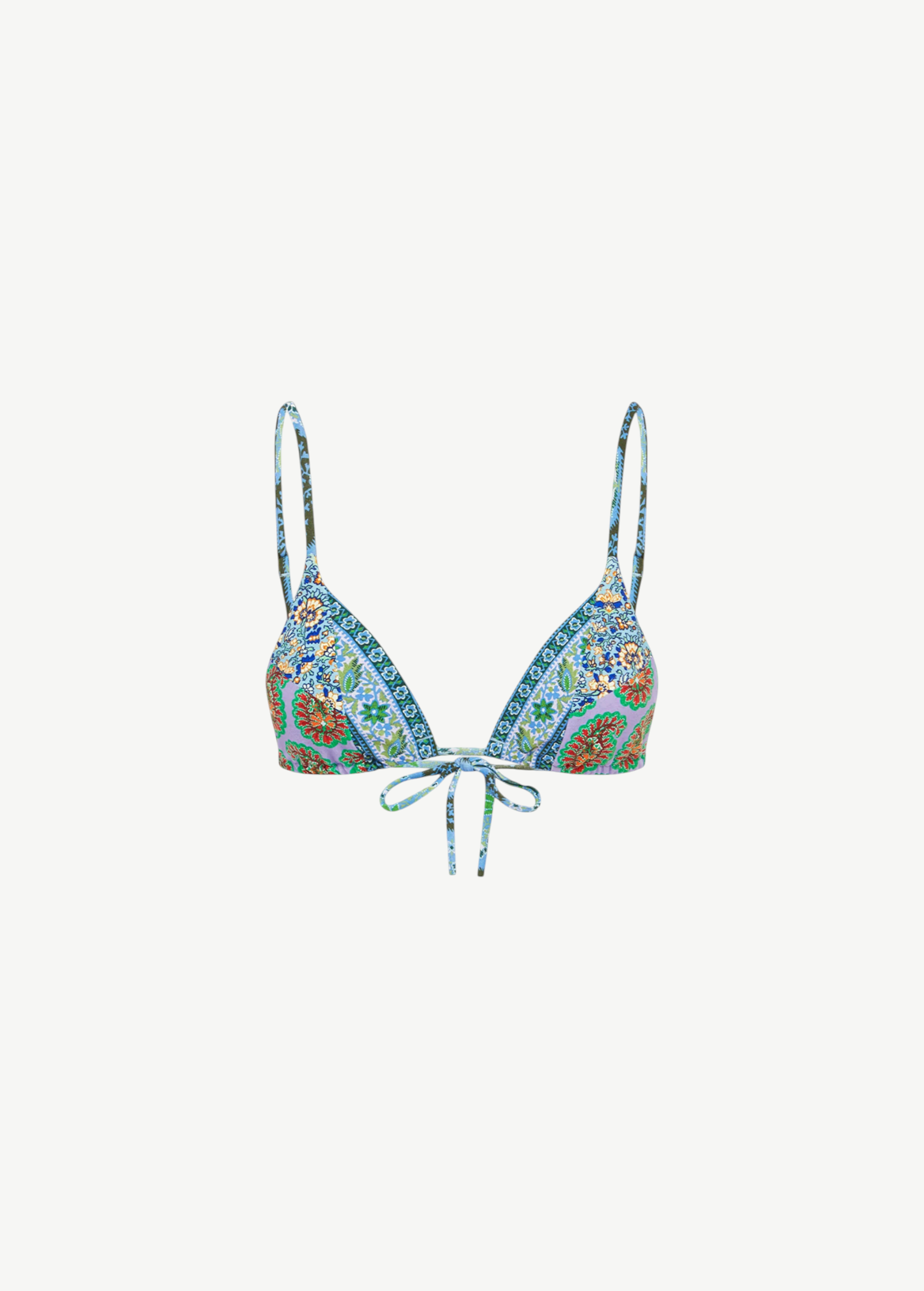 KABE SHOP INC Onda Andri Tri bikini top featuring a vibrant floral paisley print with adjustable tie-front detail.