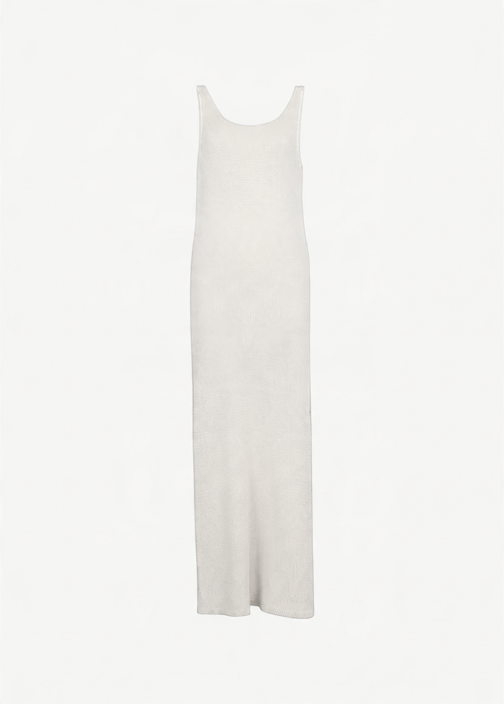 KABE SHOP INC Ada dress in a light beige knit fabric with a sleeveless scoop neck and a flowing maxi silhouette.