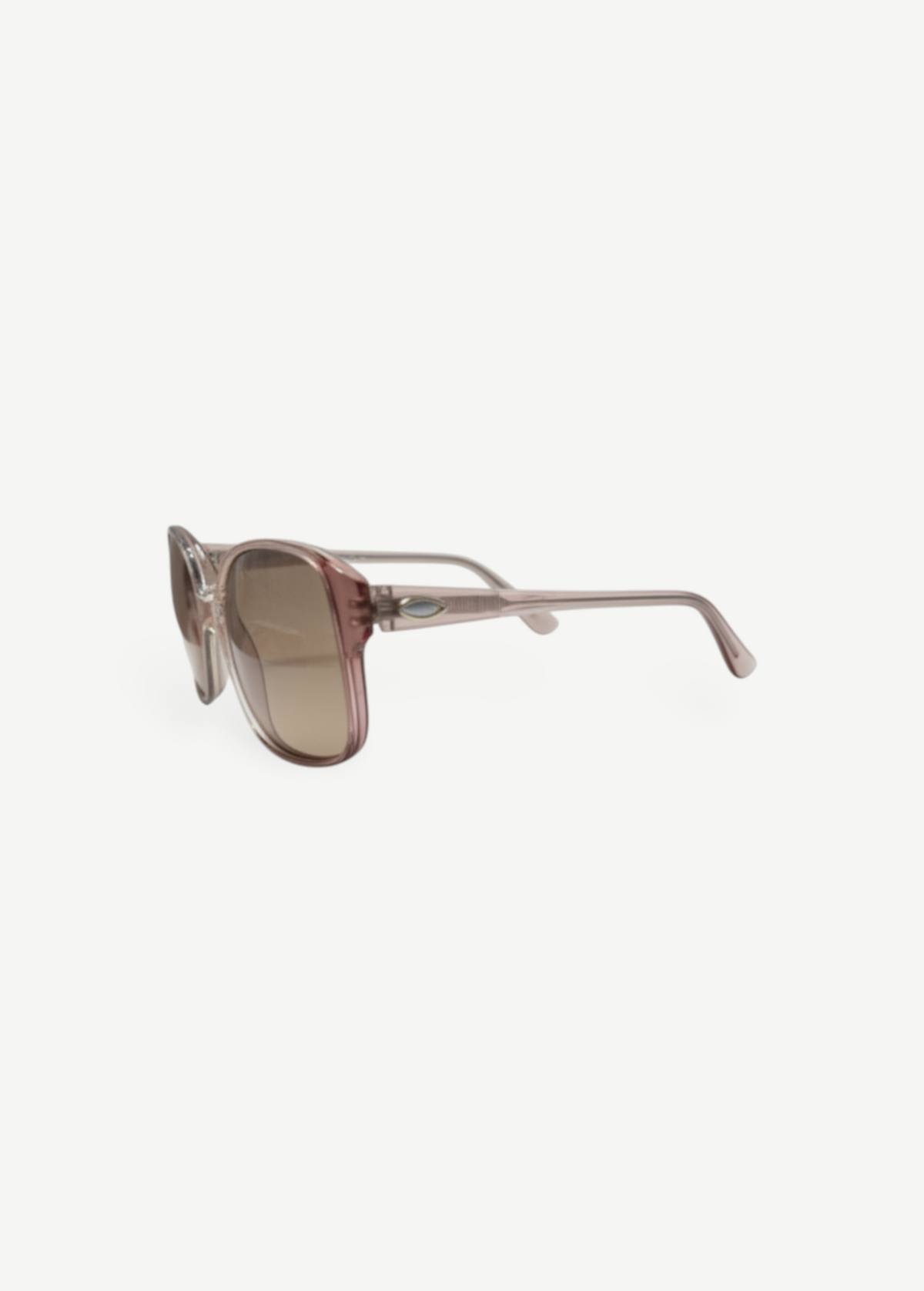 KABE SHOP INC vintage Carven sunglasses with translucent pink frames and brown gradient lenses, side view.