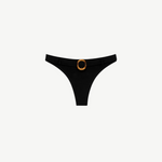 KABE SHOP INC Cossyra black bikini bottom with a vintage-inspired faux belt and tortoiseshell ring detail.