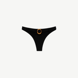 KABE SHOP INC Cossyra black bikini bottom with a vintage-inspired faux belt and tortoiseshell ring detail.