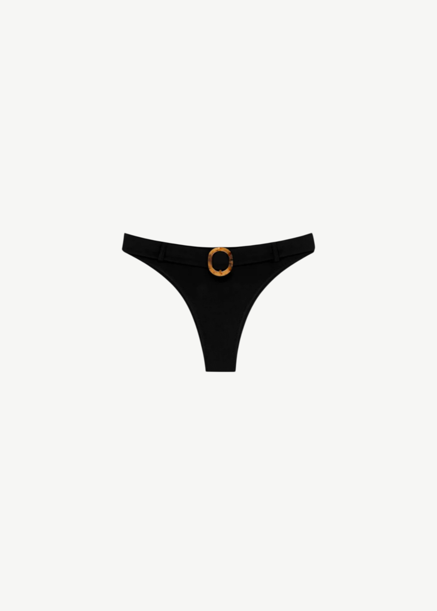 KABE SHOP INC Cossyra black bikini bottom with a vintage-inspired faux belt and tortoiseshell ring detail.