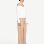 KABE SHOP INC Craftsman Sweater in white, featuring an off-the-shoulder neckline and ribbed knit texture.
