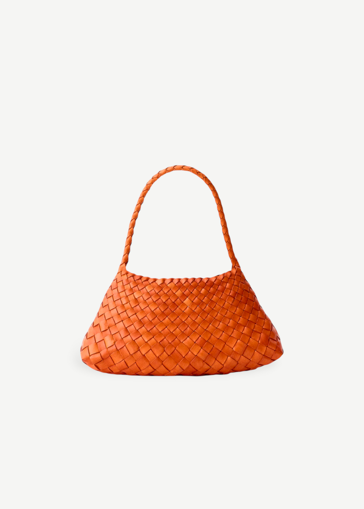 KABE SHOP INC Rosanna Bag in burnt orange handwoven buffalo leather with a sleek shoulder silhouette.