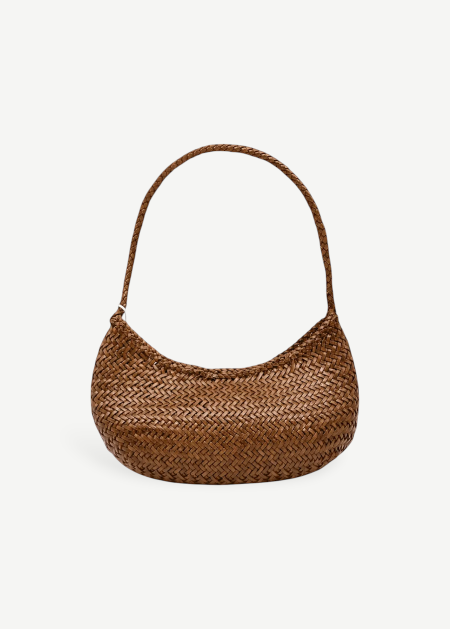KABE SHOP INC Nova Luna compact shoulder bag in brown woven buffalo calf leather with a rounded silhouette.