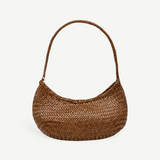 KABE SHOP INC Nova Luna compact shoulder bag in brown woven buffalo calf leather with a rounded silhouette.