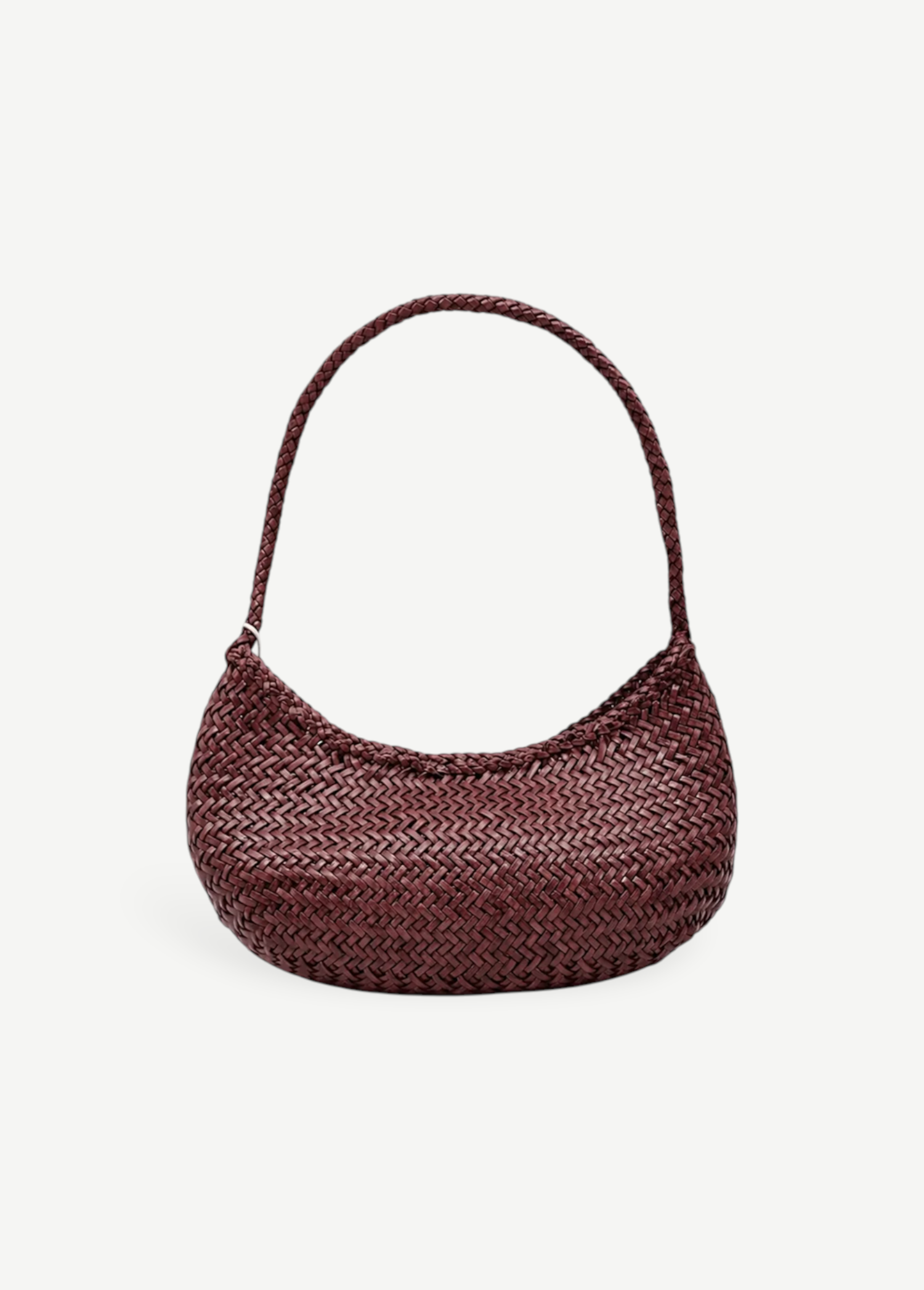 KABE SHOP INC Nova Luna compact shoulder bag in dark burgundy woven buffalo calf leather with a rounded silhouette.