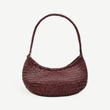KABE SHOP INC Nova Luna compact shoulder bag in dark burgundy woven buffalo calf leather with a rounded silhouette.