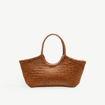 KABE SHOP INC Nantucket handwoven tote bag in brown buffalo calf leather with a traditional basket-weave design.