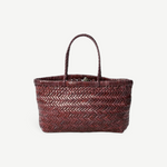 KABE SHOP INC Mini Flat Gora bag in dark brown handwoven buffalo calf leather with a classic basket-weave silhouette.