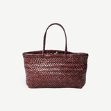 KABE SHOP INC Mini Flat Gora bag in dark brown handwoven buffalo calf leather with a classic basket-weave silhouette.