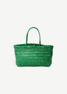 KABE SHOP INC Mini Flat Gora bag in vibrant green handwoven buffalo calf leather with a classic basket-weave design.