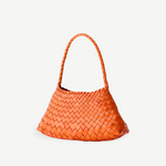 KABE SHOP INC Rosanna bag in orange handwoven buffalo leather with a sleek shoulder strap and tapering silhouette.