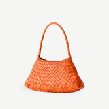 KABE SHOP INC Rosanna bag in orange handwoven buffalo leather with a sleek shoulder strap and tapering silhouette.