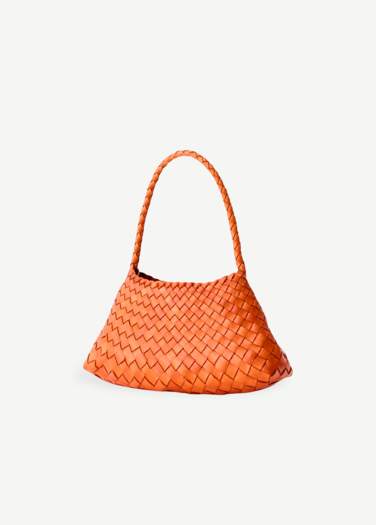 KABE SHOP INC Rosanna bag in orange handwoven buffalo leather with a sleek shoulder strap and tapering silhouette.