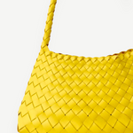KABE SHOP INC Rosanna Bag in bright yellow handwoven buffalo leather with a braided shoulder strap