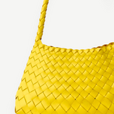 KABE SHOP INC Rosanna Bag in bright yellow handwoven buffalo leather with a braided shoulder strap