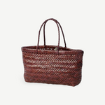 KABE SHOP INC Mini Flat Gora bag in dark brown handwoven buffalo calf leather with a braided handle